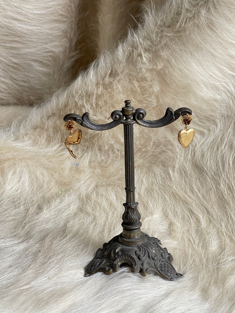 Gold Heart Locket Vintage Earrings