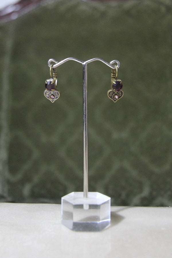 Lila Heart Vintage Earrings