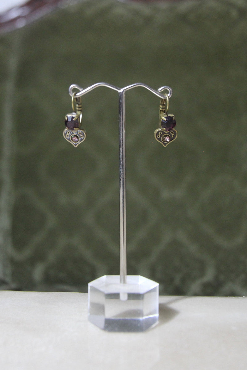 Lila Heart Vintage Earrings